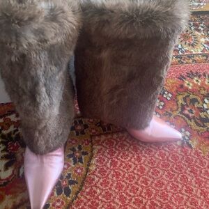 Pollini NWB $1300 real fur and leather boots heels ax 38